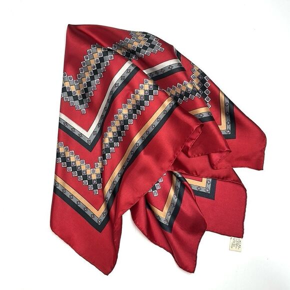 Red Silk Square Scarf by Golden Camel Hand Printed Hand Rolled - Picture 3 of 12